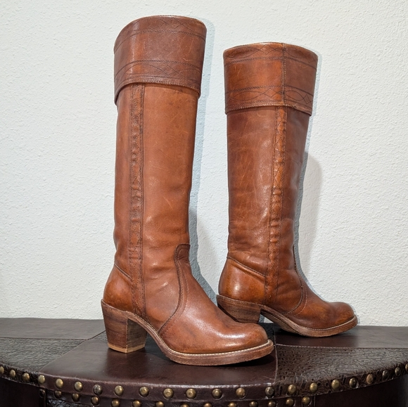 Frye Shoes - Frye Black Label Vintage Knee High Stitching Brown Western Riding Boot size 6